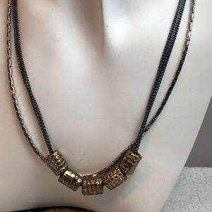 NY Silver tone, Gunmetal, & Gold tone multi-strand necklace 30” #200